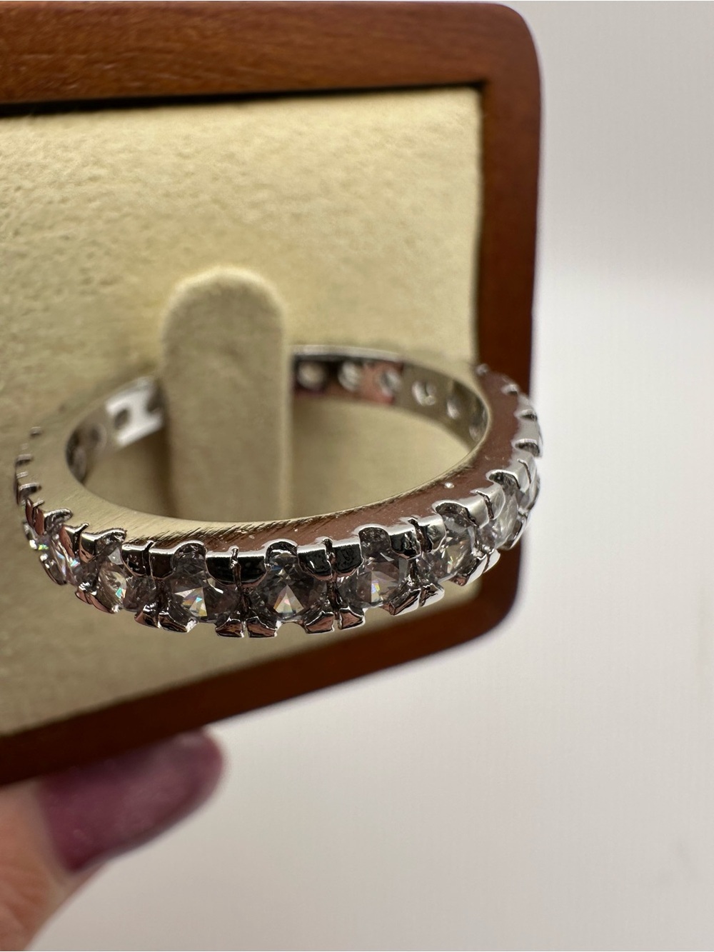 925 Sterling Silver Clear Round Prong Set Eternity Band Ring, Size 10 - Picture 3 of 8